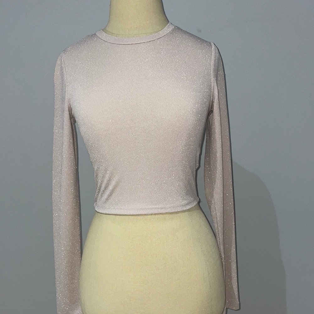 Light pink long sleeve sparkly crop top